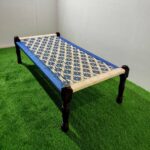 Jodhpuri Wooden Khatiya Khaat ( White and Blue ) - Image 2