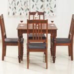 Wooden 4 Seater Dining Set With 4 Chairs - Maple Finish - Image 2