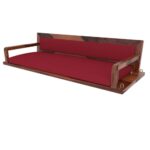 Red Back Upholstered Heritage Style Wooden Handmade Swing for Home [Jhula] - Image 4