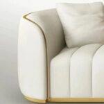 Leather Upholstered 3-Seater Sofa with Gold Legs - Image 3