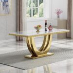 Sterling Metal Dining Table With Chairs In Golden - Image 2