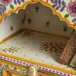Jodhpuri Wooden Handmade Cream & Yellow Hand Painted Bedside Table - Image 3