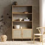 Woven Rattan Bookcase with Doors, Natural