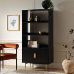 Richmond Ridged Tall Bookcase with Doors, Matte Black - Image 2