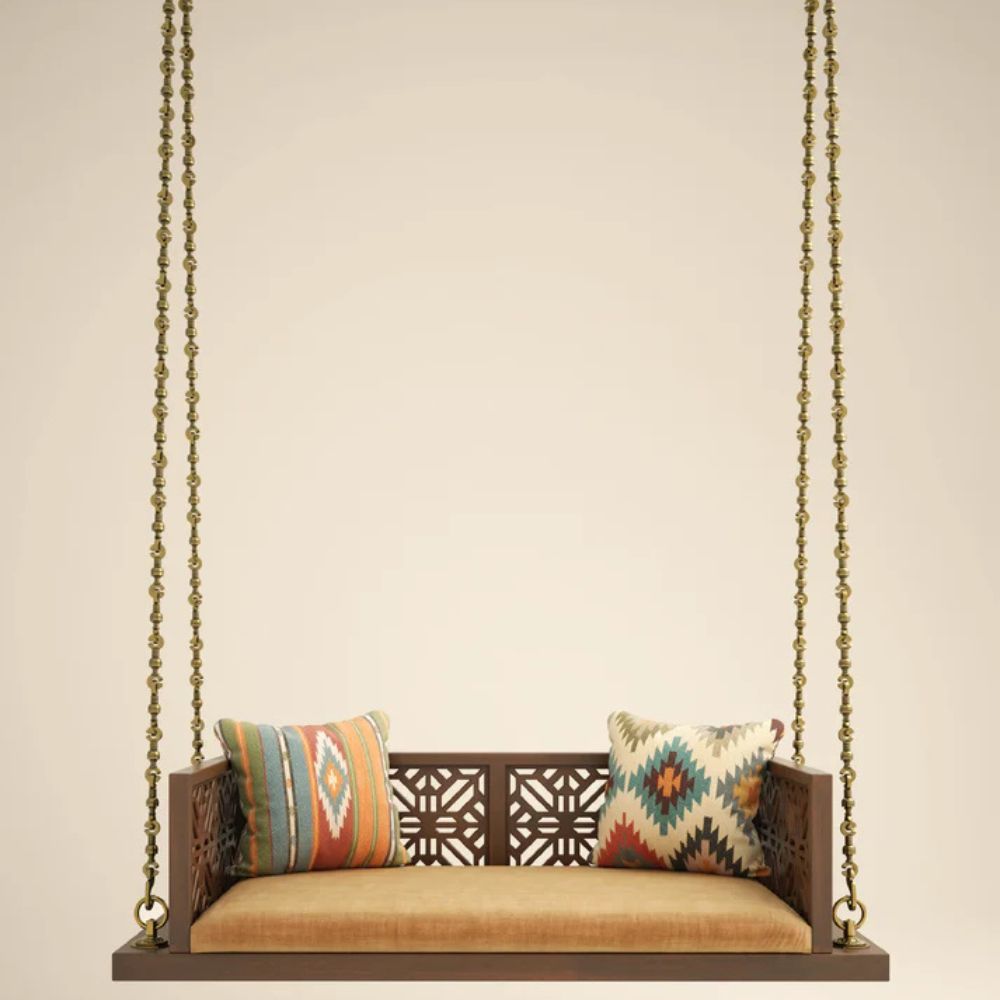 5-212-1.jpg Indian Jhula in Walnut Finished Solid Wood & Brass Chain - Image 1