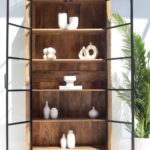Industrial Wooden Display Cabinet with Black Metal Doors - Image 3