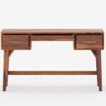 Wooden Artistic Solid Mango Wood Study Table With Drawers - Image 2