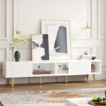 Wooden Modern Fluted TV Stand with Sliding Doors