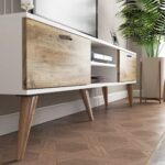Wooden Modern Fluted TV Stand with Sliding Doors - Image 2
