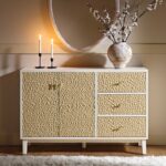 Chantilly Chip Carved 2-Door 3-Drawer Sideboard, Sand Beige & Ivory