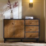 Chip Carved 2-Door 3-Drawer Sideboard, Antique Bronze & Black