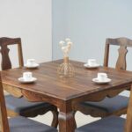 Wooden 4 Seater Dining Set With 4 Chairs - Teak Finish - Image 2