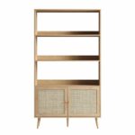 Woven Rattan Bookcase with Doors, Natural - Image 5