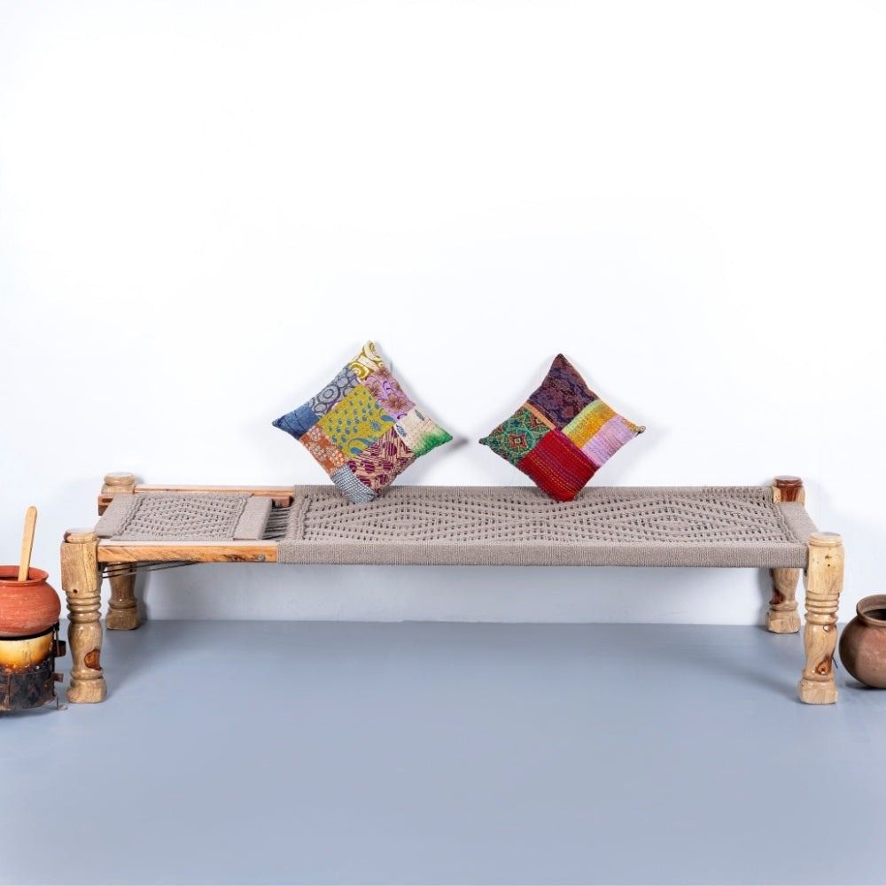 6-45-1.jpg Jodhpuri Wooden Charpai with Backrest Poolside Lounger - Image 1