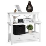 Handcrafted Mango Wood White Storage Console Table - Image 5
