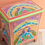 Jodhpuri Handpainted Peacock Bedside Table for Bedroom - Image 4