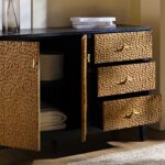 Chip Carved 2-Door 3-Drawer Sideboard, Antique Bronze & Black - Image 6
