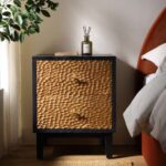 Bianca Chip Carved Nightstand, Antique Bronze & Black