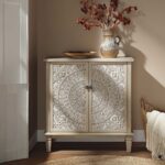Whitewashed Carved Small Sideboard