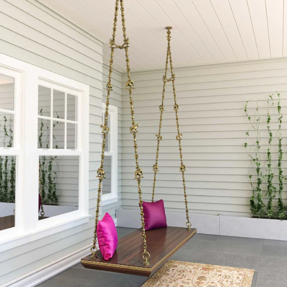 6-80-1.jpg Indian Swing in Cherry Brown PU Finish and Antique Pure Traditional Brass Chain - Image 1