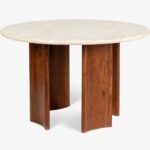 Handcrafted Travertine Marble and Sheesham Wood Dining Table - Image 3