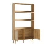 Woven Rattan Bookcase with Doors, Natural - Image 4