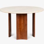 Handcrafted Travertine Marble and Sheesham Wood Dining Table - Image 4