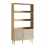Woven Rattan Bookcase with Doors, Natural - Image 3