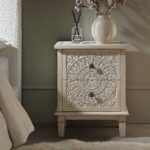 Whitewashed Carved 2 Drawer Nightstand - Image 2
