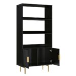 Richmond Ridged Tall Bookcase with Doors, Matte Black - Image 4