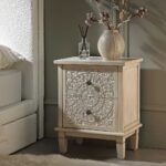 Whitewashed Carved 2 Drawer Nightstand
