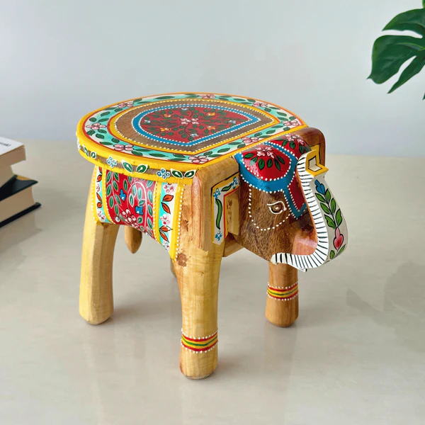 Atrangi_Studio_Natural_Handpainted_Wooden_Elephant_Stool_1_aca12137-401c-4bab-8c49-2d4b3bcb3e20.webp Natural Handpainted Wooden Elephant Stool - Image 1