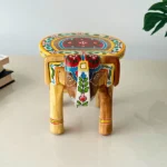 Natural Handpainted Wooden Elephant Stool - Image 2