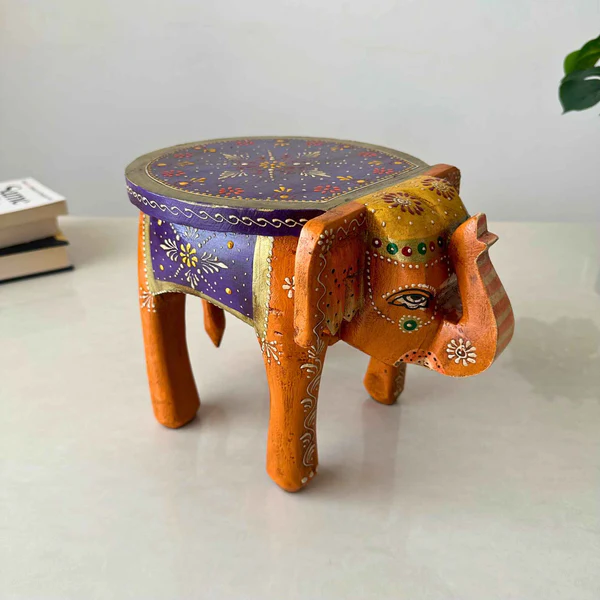 Atrangi_Studio_Wooden_Elephant_Stool_Orange_1_d978c82a-55e8-4d1a-8367-2d5e07a3f10c.webp Handpainted Wooden Elephant Stool - Image 1