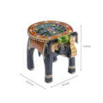 Black Colourful Handpainted Wooden Elephant Stool - Image 4