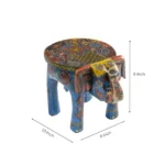 Blue Handpainted Wooden Elephant Stool - Image 4