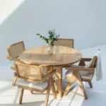 Dublin Harmony Wooden Round Dining Table with Rattan Cross Legs