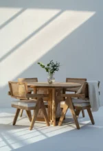 Dublin Harmony Wooden Round Dining Table with Rattan Cross Legs - Image 3
