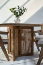 Dublin Harmony Wooden Round Dining Table with Rattan Cross Legs - Image 4