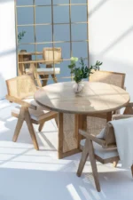 Dublin Harmony Wooden Round Dining Table with Rattan Cross Legs - Image 6