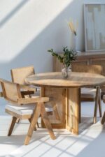 Dublin Harmony Wooden Round Dining Table with Rattan Cross Legs - Image 7