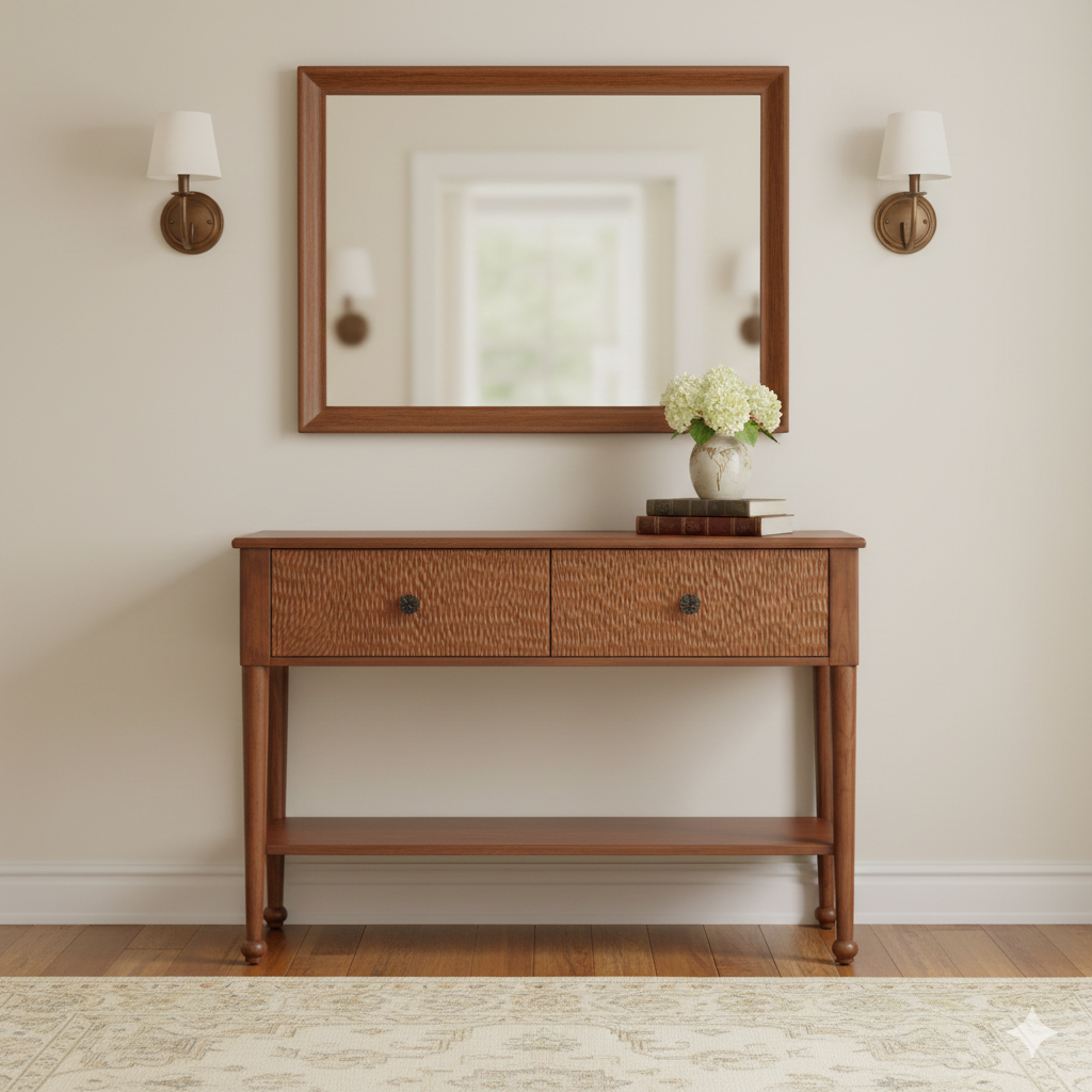 Gemini_Generated_Image_fdmbubfdmbubfdmb.png Handcrafted Wooden 2 Drawwer Natural Finish Console Table - Image 1