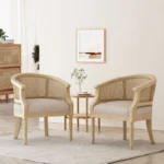 Wooden Rattan Upholstered Armchair (Set of 2)