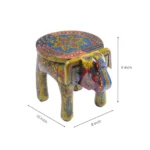 Mehendi Green Handpainted Wooden Elephant Stool - Image 4
