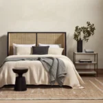 Wooden Cane Wingback Bed