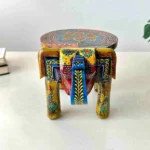 Mehendi Green Handpainted Wooden Elephant Stool - Image 2