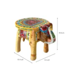 Natural Handpainted Wooden Elephant Stool - Image 4