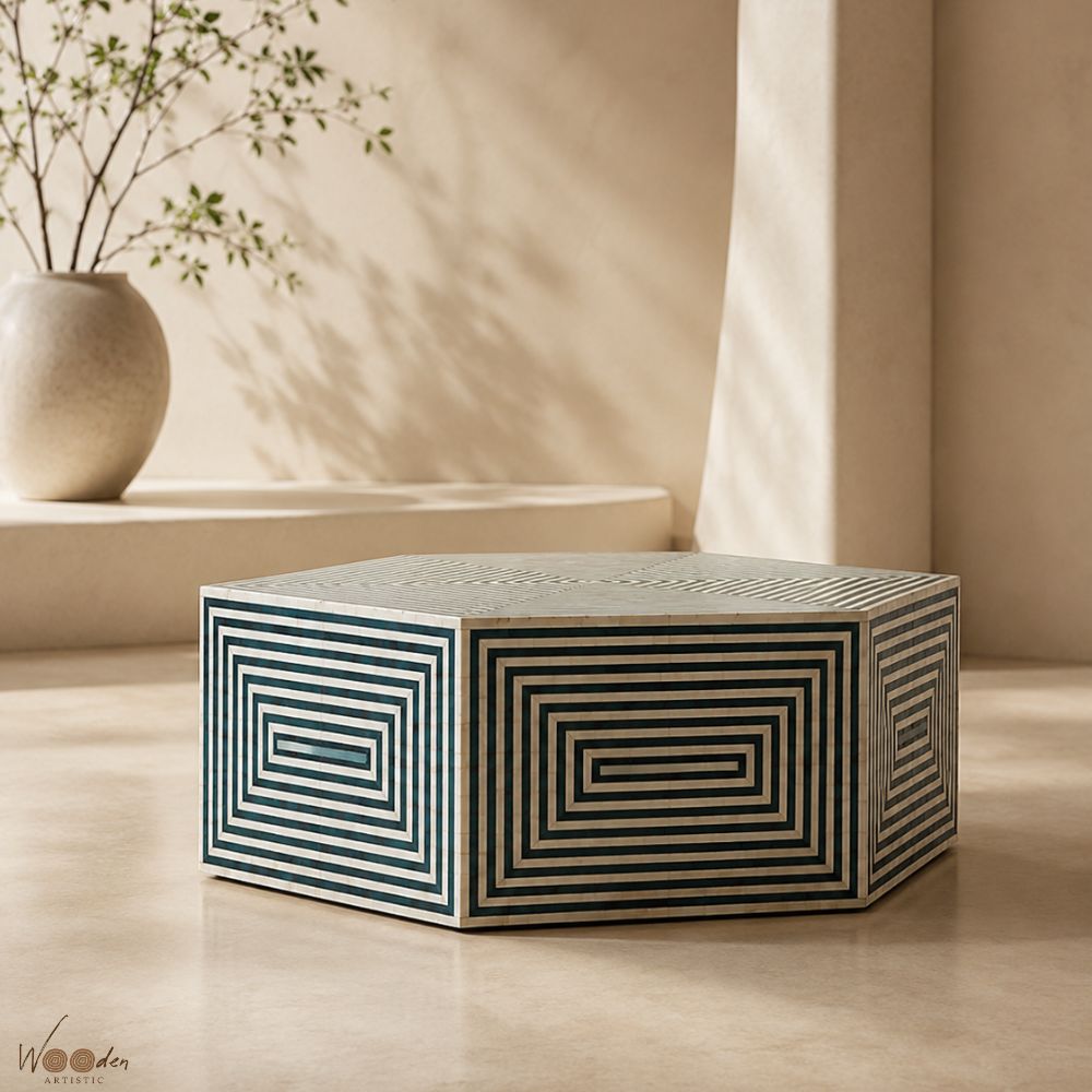 1 (10) Modern Round Bone Inly Coffee Table - Image 1
