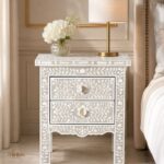 Modern Grey or White Floral Bone Inlay Bedside Table