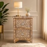Modern Brown Bone Inlay Bedside Table
